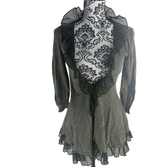 Guinevere Womens Ruffle Trim Striped Cardigan Sweater Jacket Size S - Picture 2 of 16